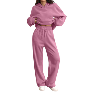 Survêtements en molleton de coton surdimensionnés et élégants pour femmes, respirants, à épaules tombantes, avec logo frontal, style streetwear - Product Image 3