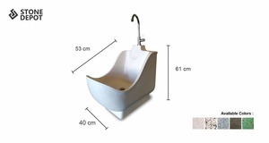Terrazzo Muslim Wudu Modern Design Oval <b>Basin</b> Joystick Faucet Single Hole Pedestal Sink Foot Washing Drainer 12L Capacity 1 Year - Product Image 4