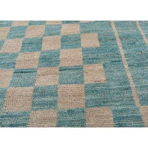 Tapis en laine noué à la main Blythe Blue AKWJ-1004, grand motif géométrique en losanges, pour salon ou couloir, en viscose - Product Image 3