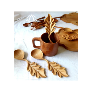 Cuchara mezcladora de madera con mango de madera de café de Acacia personalizada, utensilios de cocina de sopa de madera larga para cocinar y revolver el Loto Azul - Product Image 1