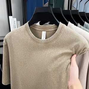 เสื้อยืดแขนสั้นสีพื้นสไตล์อเมริกันเรโทรทรงโอเวอร์ไซส์แบบยูนิเซ็กซ์สำหรับฤดูร้อน สไตล์สตรีทเท่ๆ ลุคซักยับแบบวินเทจ - Product Image 6