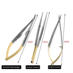 Kit de implante de ortodoncia, 3 uds., juego de herramientas dentales, de 18cm tijeras quirúrgicas de acero inoxidable, pinzas, soporte de aguja, Manual Castroviejo - Product Image 2