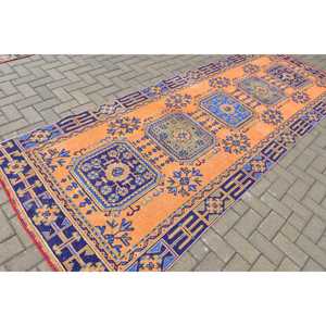 Alfombra Turca Vintage, Alfombra de 4.2x11.5 pies, Alfombra Azul Estilo Marroquí - Product Image 2