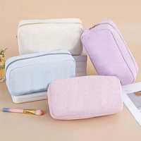 Pochette cosmétique légère en velours côtelé, sac à maquillage rectangulaire, sac de rangement pour articles de toilette avec fermeture éclair, logo personnalisé, utilisation quotidienne en voyage