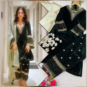 Sofisticado bordado botón Placket Salwar diseño elegante moda Lino Oficina desgaste Kurti conjunto para adultos indio paquistaní - Product Image 2