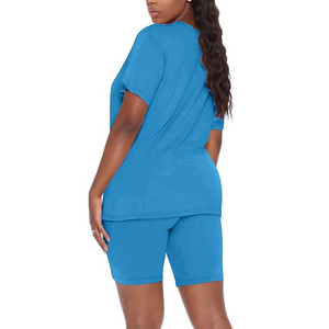 Wholesale Custom Made OEM Solid Casual Two Piece Shorts <b>Set</b> Women's Short Sleeve Shirts & Shorts <b>Twin</b> <b>Set</b> 100% Cotton Breathable - Product Image 5