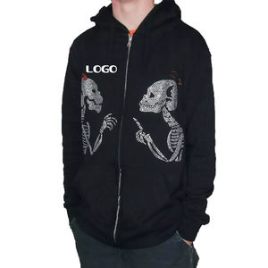 Top Trending Custom Made <b>Black</b> Men <b>Zipper</b> <b>Hoodies</b> With Rhinestones Design On Front Men Rhinestones <b>Hoodies</b> For Sale - Product Image 2