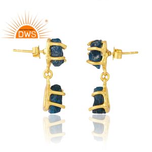 Design unique 925 argent plaqué or 18 carats naturel néon apatite pierre précieuse boucle d'oreille pour les femmes Demi Fine fabricant de bijoux - Product Image 4