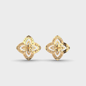 Boucles d'oreilles en diamant de laboratoire 1.48ct avec trèfle floral en or jaune 14Kt - Product Image 4