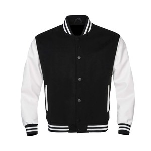 Veste de baseball personnalisée en laine noire avec manches en cuir blanc à boutons bon marché-Nouvelle veste universitaire de style le plus récent pour hommes à la mode OEM - Product Image 1