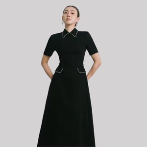 Vestido de mujer elegante más vendido, VESTIDO MIDI con DETALLE DE CADENA ILY con cinturón, ropa de Boutique de triacetato para mujer hecha en Vietnam - Product Image 4