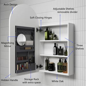 Modern Freestanding <b>Bathroom</b> Storage <b>Cabinet</b> Adjustable Shelf Wall-mounted Shaving <b>Cabinet</b> Mirror Vanity Excellent Visibility - Product Image 2