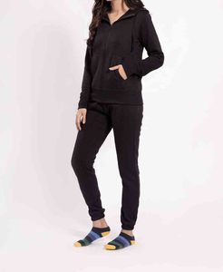 Autumn Winter Casual New Solid Long 2 Piece Set Zip-up Lapel Tops + Drawstring Pants - Product Image 3