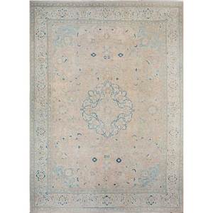 Alfombra de Lana Anudada a Mano de Estilo Vintage, Color Marfil, para Sala de Estar, Diseño de Medallón Abstracto Rectangular, para el Hogar, Pasillo o Habitación, Hecha a Mano - Product Image 1