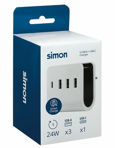 Adattatore 3 USB e USB-C con supporto per smartphone 16A 250V (Simon CL610310) - Product Image 1