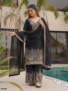 Traje Étnico Indio Kurta de Seda Chinon con Sharara Completamente Cosido con Bordado de Lentejuelas y Trabajo de Codding Zari para Bodas - Product Image 4