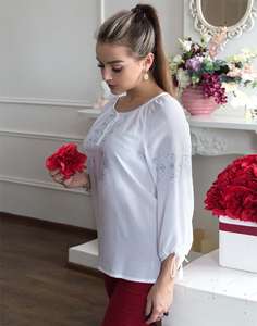 Chemisier brodé à fleurs d'été pour femmes imprimé Satin coton manches bouffantes glands tissés décontracté pour les fêtes décoration Simple - Product Image 2