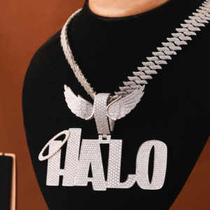 Luxueux Moissanite Diamant 925 Sterling Silver HALO Lettre Pendentif Pour Hommes, Iced Out Rappeur Hip-Hop Style Pendentif Personnalisé - Product Image 3