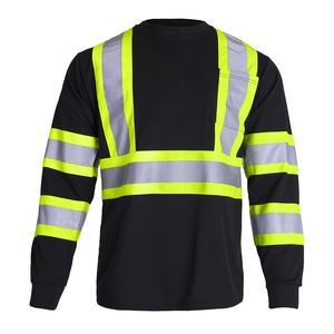 T-shirts de travail haute visibilité à manches longues personnalisés, à rayures réfléchissantes bicolores, pour hommes, uniforme de travail noir - Product Image 1