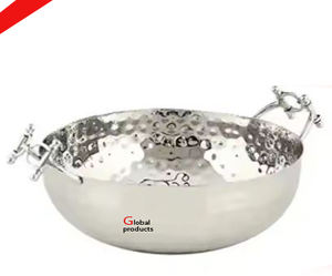 Bol de service en acier inoxydable en métal de designer fini argent look royal avec support pour restaurant et bar d'hôtel - Product Image 2