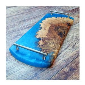 Plateau de service en bois pour thé boisson collations petit déjeuner planches de service vaisselle plateau de service à la main planches avec poignées en laiton - Product Image 4