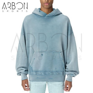 Nouvel arrivage de bon fournisseur pour les hommes Pull streetwear à épaules tombantes Personnalisé Brodé Vintage Polaire Acid Wash Hoodies - Product Image 2