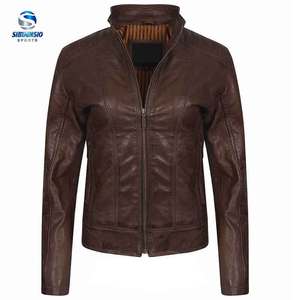Veste en cuir véritable pour femmes motard veste en cuir marron Double Rider Biker vestes en cuir d'agneau véritable - Product Image 6