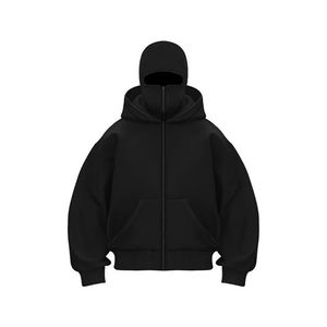Nouveau sweat à capuche oversize d'hiver avec logo personnalisé, fermeture éclair, masque ninja, double capuche, bonnet balaclava uni, pour homme et femme, nouveau sweat à capuche - Product Image 1