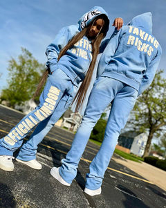 Custom Winter Hoodie Sewatpants <b>Set</b> Jogger Sweatsuit Distressed <b>Embroidery</b> Applique Patch Acid Washed 100% Cotton Women Men - Product Image 2