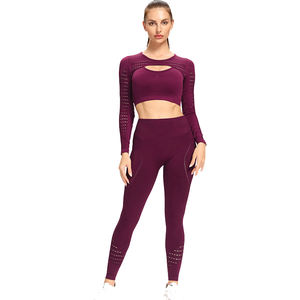 Ensemble de Yoga pour femmes, design personnalisé, sans couture, manches longues, vêtements de gymnastique, vêtements d'activité, ensembles de Yoga tricotés, offre spéciale - Product Image 1
