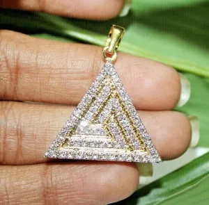 925 Plata 3 Ct corte redondo Moissanite diamante Vintage triángulo colgante para regalo encanto colgantes tipo - Product Image 2