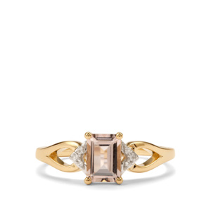 Bague en or 14 carats avec morganite pêche et zircon blanc - Bague fine pour couple plaquée rhodium - Product Image 2