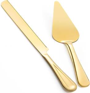 Juego de 2 Utensilios de Cocina de Metal de Diseño Estándar para Servir Pastel con Cuchillos Dorados, Artículo de Regalo para Bodas - Product Image 1