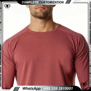 Blanc col rond entraînement vêtements actifs formation t-shirt manches longues ajusté Compression Fitness Gym T-shirts hommes - Product Image 2