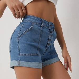 Nouveau décontracté uni jean Shorts pour femmes 100% coton personnalisé été femmes Shorts Premium élégant lavé Denim Shorts - Product Image 5