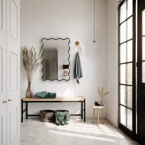 Miroir mural de salle de bain moderne et minimaliste de qualité supérieure avec cadre irrégulier en métal pour la décoration de mariage et l'utilisation d'un hôtel en verre - Product Image 2