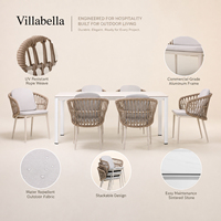 Ensemble de mobilier de jardin commercial pour restaurant, table de jardin en aluminium et chaises empilables en corde pour hôtel et complexe hôtelier