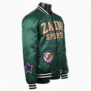 Blouson bombardier de haute qualité pour femmes matériau en satin soyeux couleur verte patch de broderie logo personnalisable blousons bombardiers pour femmes - Product Image 5