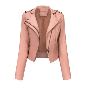 Chaqueta corta informal de piel sintética para mujer con solapa y cremallera, abrigo de motocicleta de calle alta, característica transpirable - Product Image 3