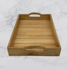 Plateau de service en bois d'acacia avec poignée Plateau de service rond personnalisé pour cuisine d'hôtel Petit-déjeuner Café Gâteau Plateau de service - Product Image 1