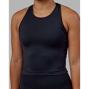 Top Corto de Punto Transpirable para Mujer - Negro, Ropa Deportiva Casual Premium con Adorno de Plumas - Product Image 1