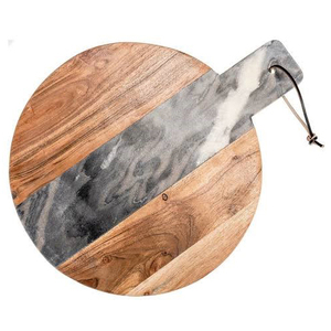 Tabla de cortar circular de madera de acacia natural tabla de cortar con mármol gris oscuro para uso en la cocina - Product Image 1