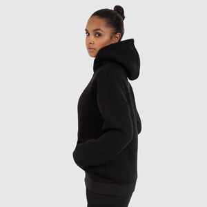 High Quality <b>Black</b> Oversized <b>Hoodie</b> For Women Custom Logo <b>Plain</b> Long Sleeve Fleece Jacket Pullover Style Washed Effect Plus Size - Product Image 3