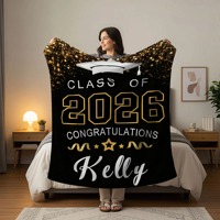 Cadeau de remise de diplôme : Plaid tricoté doux et chaud pour canapé, personnalisé avec nom et photo, design sur mesure, Étiquette avec logo, Promotion 2026