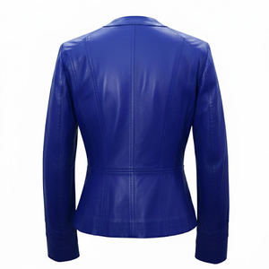 Chaqueta de Cuero Azul Cortavientos a Precio de Fábrica para Mujer, Chaqueta de Cuero Informal para Mujer a un Precio Razonable - Product Image 6