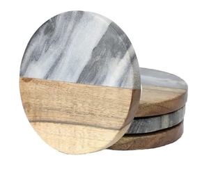 Dessous de verre design moderne pour décoration de table, lot de 4 sous-verres en bois et marbre pour la maison, hôtel, restaurant, vaisselle pour table - Product Image 3