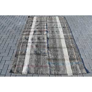 Tapis turc vintage gris beige 4,7x7.2 pieds, fait à la main, motif rectangle classique de grande surface pour le salon, le couloir ou la chambre à coucher - Product Image 1