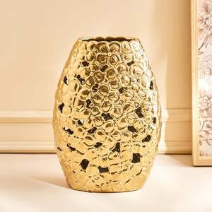 Modern Gold Accent Artistic Metal <b>Vase</b> Trendy Flower Design Decorative Brass Casted <b>Unique</b> Contemporary Piece - Product Image 1