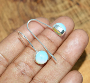 Opalite lechoso 925 plata esterlina forma redonda piedra preciosa hecha a mano alambre gota colgante pendiente joyería regalo Boho venta al por mayor fábrica - Product Image 3
