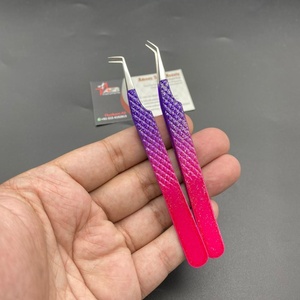 Violet Rose Ombre Deux Tons Pailleté Durable En Acier Inoxydable Volume Extension De Cils Pince À Épiler Pointu pour Lash Tweezing - Product Image 5